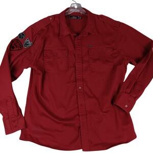 Akoo Always Hunted Safari Shirt Men 2XL Red Embroidered Patch Thick Twill Street